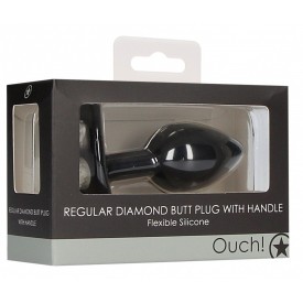 Черная анальная пробка Diamond Butt Plug With Handle - 9,1 см.
