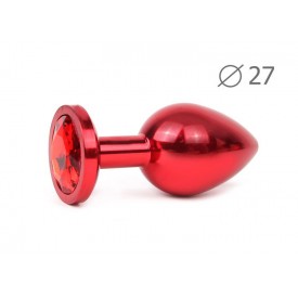 Коническая красная анальная втулка с красным кристаллом - 7 см.
