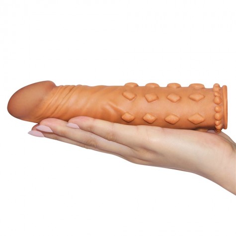 Коричневая насадка-удлинитель Add 2" Pleasure X Tender Penis Sleeve - 18 см.